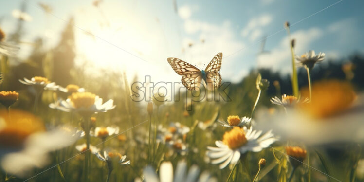 A butterfly in a field of flowers - Starpik Stock