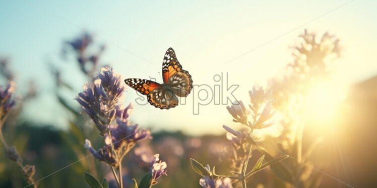 A butterfly in a field of flowers - Starpik Stock