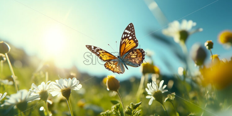 A butterfly in a field of flowers - Starpik Stock