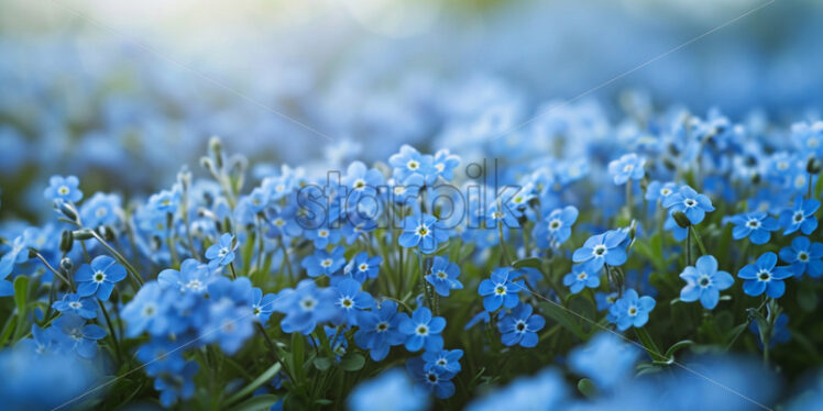 A carpet of forget-me-nots creating a sea of tiny, azure blossoms - Starpik Stock