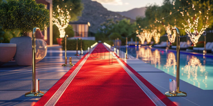 A celebrity pool party with a red carpet entrance - Starpik Stock