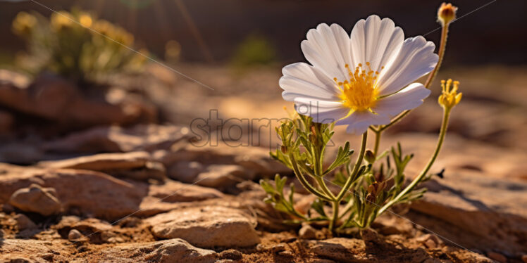 A close-up of a blooming desert wildflower amidst the arid Arizona soil - Starpik Stock