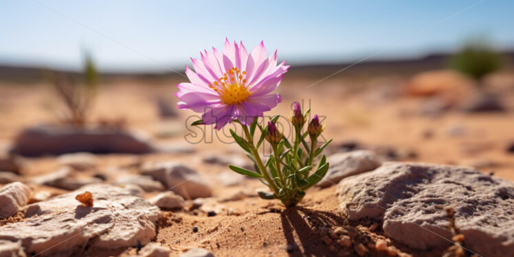 A close-up of a blooming desert wildflower amidst the arid Arizona soil - Starpik Stock