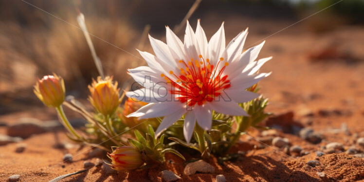 A close-up of a blooming desert wildflower amidst the arid Arizona soil - Starpik Stock