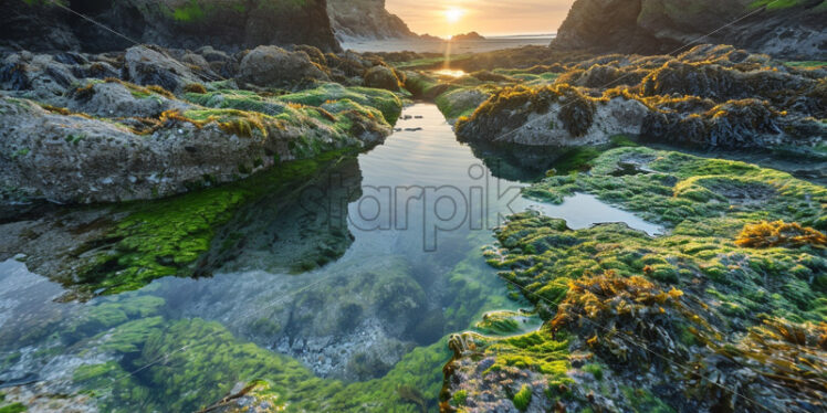 A cluster of tide pools harboring diverse marine life - Starpik Stock