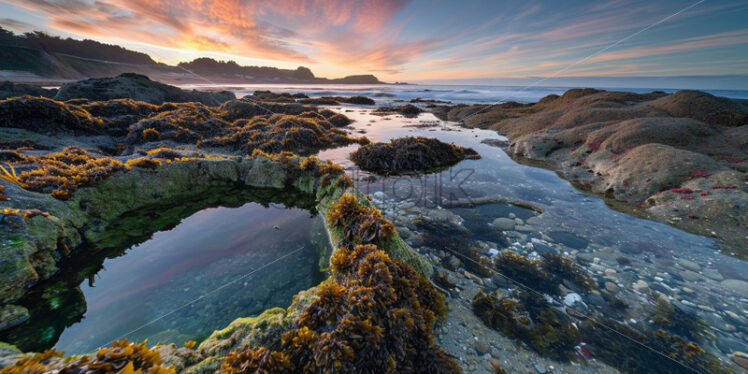 A cluster of tide pools harboring diverse marine life - Starpik Stock