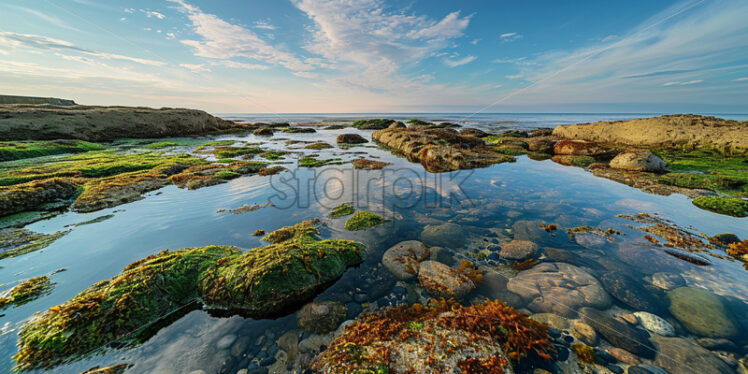 A cluster of tide pools harboring diverse marine life - Starpik Stock