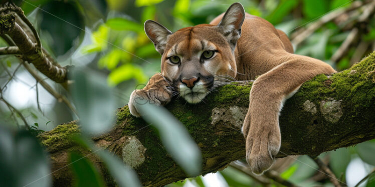 A cougar lying on a tree branch - Starpik Stock