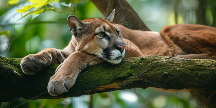 A cougar lying on a tree branch - Starpik Stock