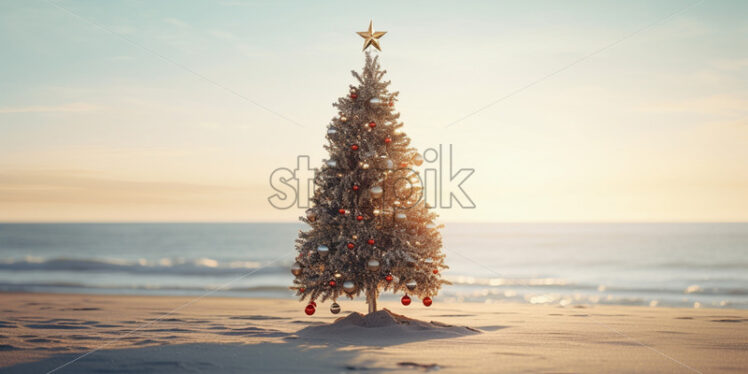 A decorated Christmas tree on the beach - Starpik Stock