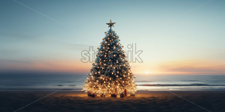 A decorated Christmas tree on the beach - Starpik Stock