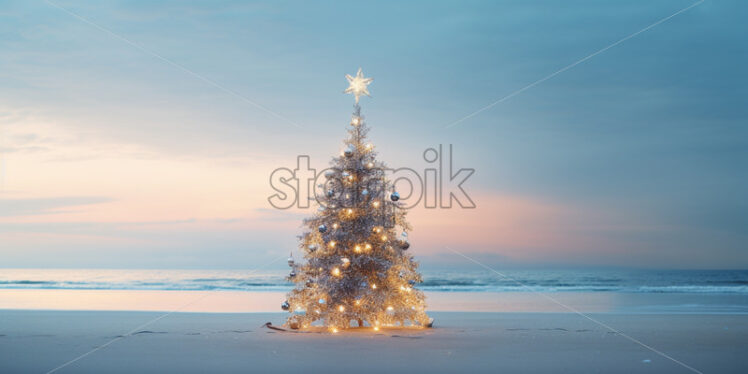 A decorated Christmas tree on the beach - Starpik Stock