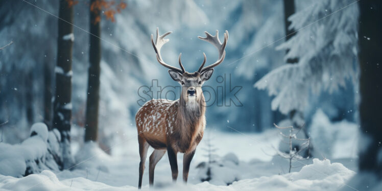 A deer in the forest in winter - Starpik Stock