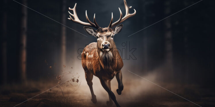 A deer runs across a field at night - Starpik Stock