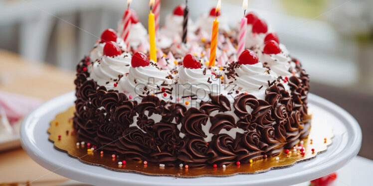 A delicious birthday cake with candles - Starpik Stock