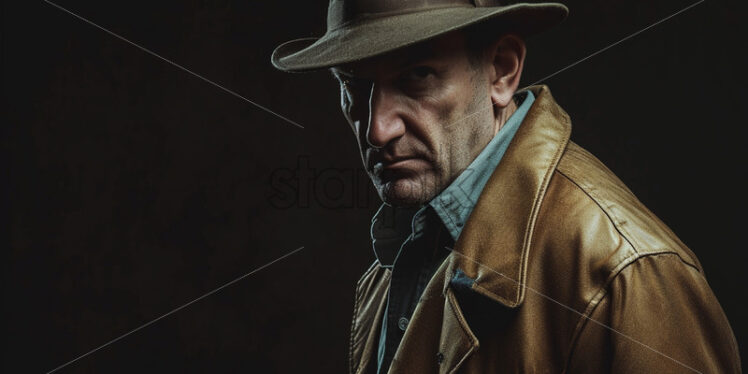 A detective from the 80s on a black background - Starpik Stock