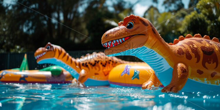 A dinosaur-themed pool day with inflatable dinosaurs - Starpik Stock