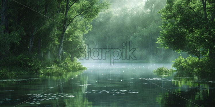 A fantastic forest through which a mysterious river flows - Starpik Stock