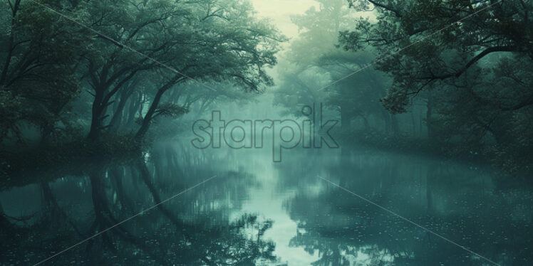 A fantastic forest through which a mysterious river flows - Starpik Stock