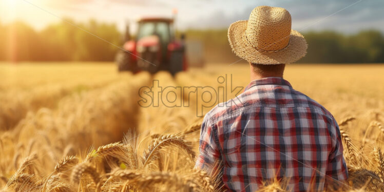 A farmer in a field of wheat - Starpik Stock