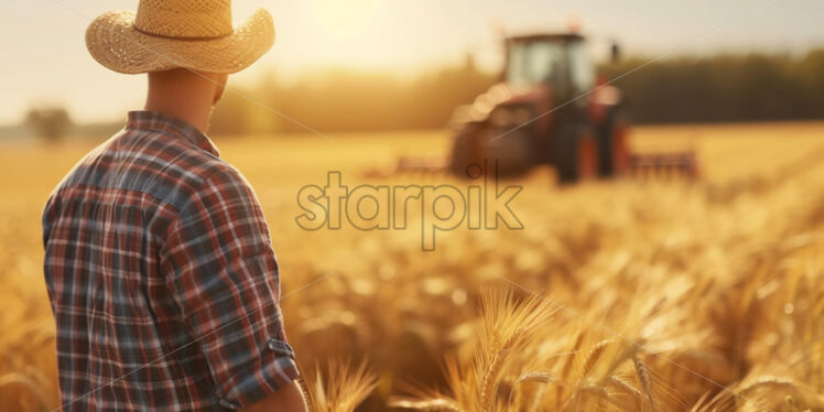 A farmer in a field of wheat - Starpik Stock