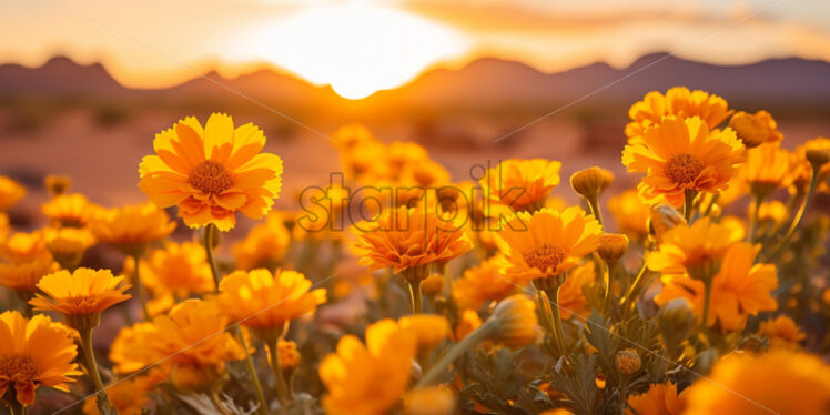 A field of Desert Marigold in full bloom - Starpik Stock