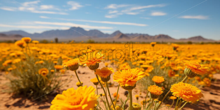 A field of Desert Marigold in full bloom - Starpik Stock