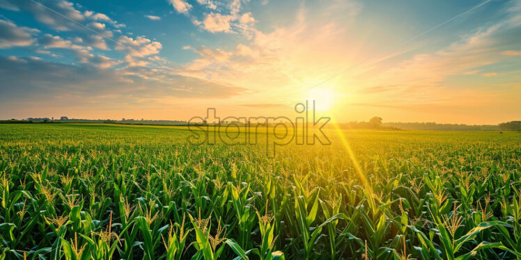 A field of corn at sunrise - Starpik Stock