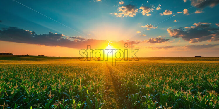 A field of corn at sunrise - Starpik Stock