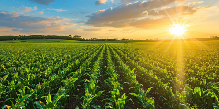 A field of corn at sunrise - Starpik Stock