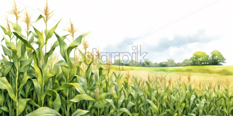 A field of corn in watercolor in clipart style - Starpik Stock