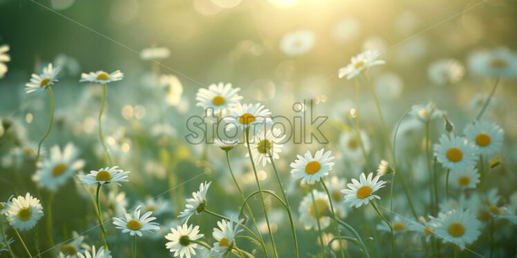 A field of daisies swaying in unison as a gentle breeze sweeps through - Starpik Stock