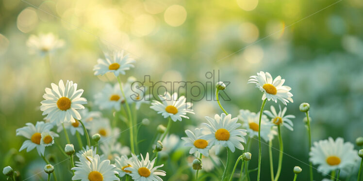 A field of daisies swaying in unison as a gentle breeze sweeps through - Starpik Stock