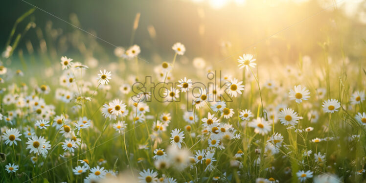 A field of daisies swaying in unison as a gentle breeze sweeps through - Starpik Stock