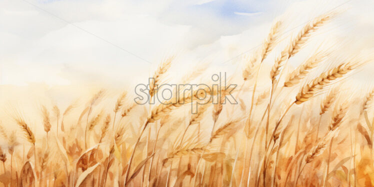 A field of wheat in watercolor in clipart style - Starpik Stock