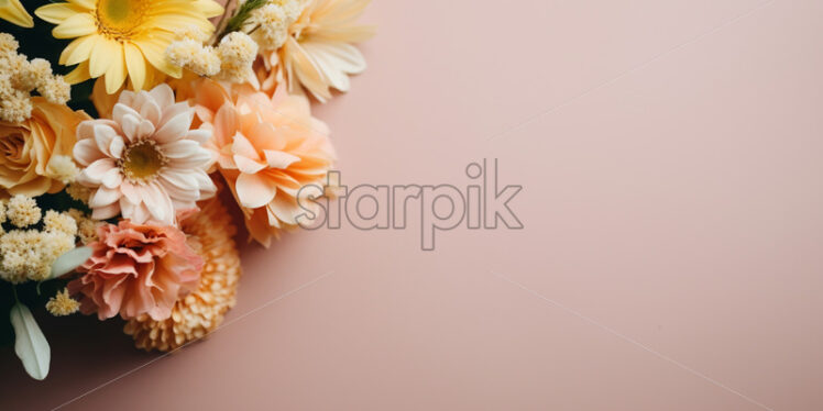 A floral composition on a pastel background, top view - Starpik Stock