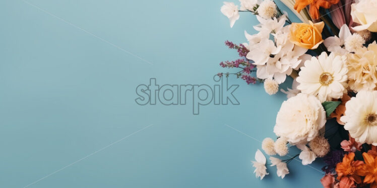 A floral composition on a pastel background, top view - Starpik Stock