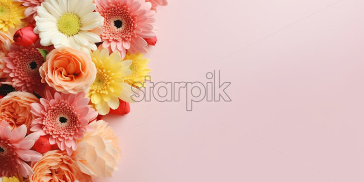 A floral composition on a pastel background, top view - Starpik Stock