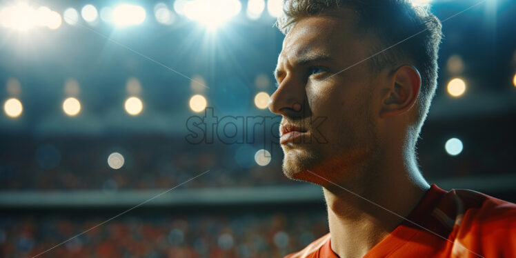 A football player on the background of a stadium - Starpik Stock