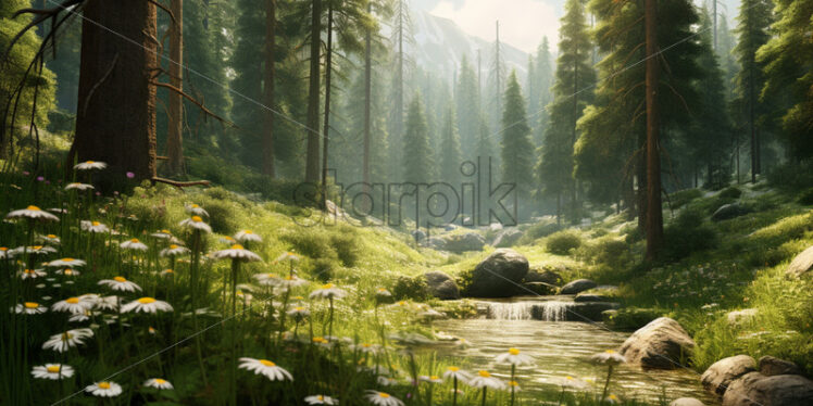 A forest meadow full of flowers - Starpik Stock