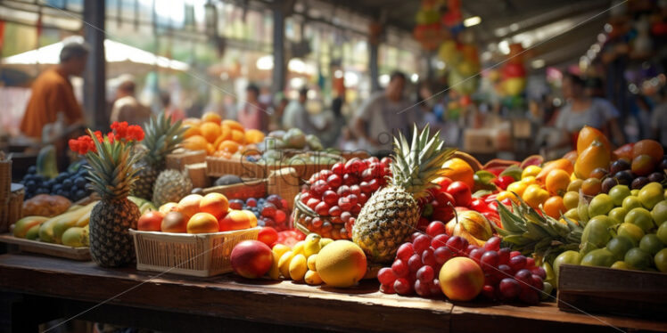 A fruit market with stalls and customers - Starpik Stock