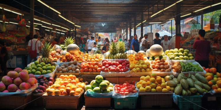 A fruit market with stalls and customers - Starpik Stock