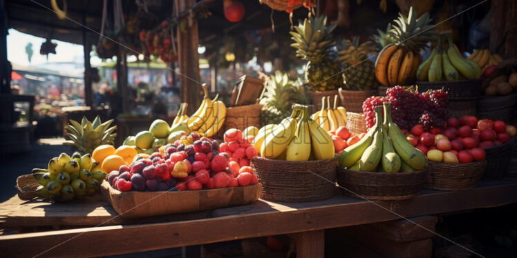 A fruit market with stalls and customers - Starpik Stock