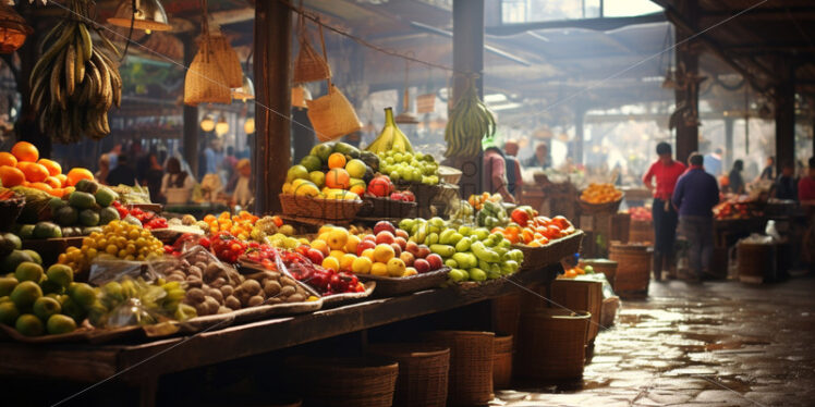 A fruit market with stalls and customers - Starpik Stock