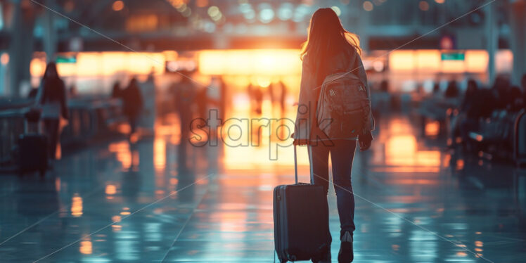 A girl with a suitcase at the airport - Starpik Stock