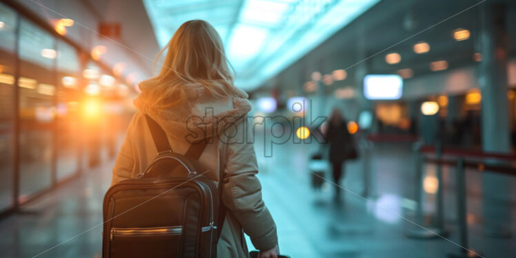 A girl with a suitcase at the airport - Starpik Stock