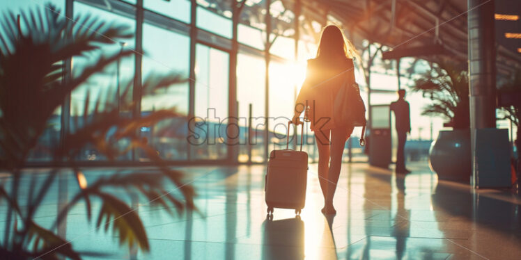 A girl with a suitcase at the airport - Starpik Stock