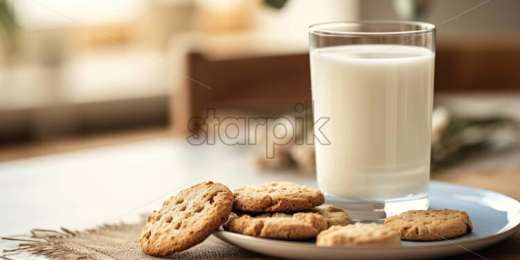 A glass of milk with a homemade biscuit on the side - Starpik Stock