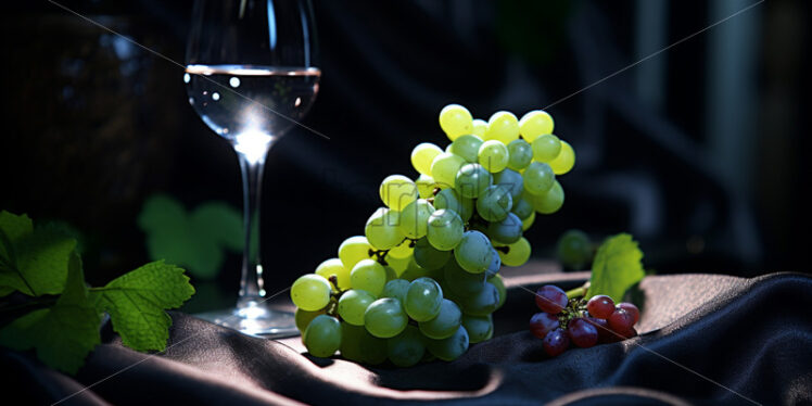 A glass of wine with white grapes - Starpik Stock