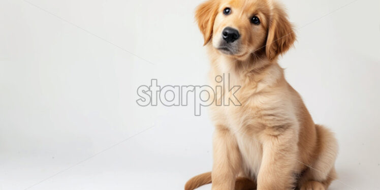 A golden retriever puppy on a white background - Starpik Stock